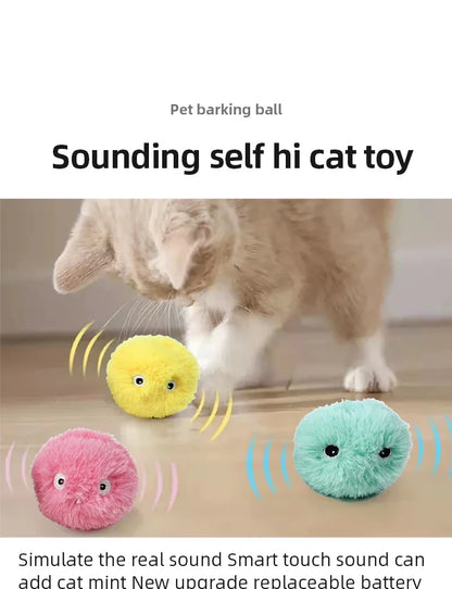 Interactive Ball Smart Cat Toys Plush Electric Catnip Training Toy Kitten Touch Sounding Pet Product Squeak Toy Ball