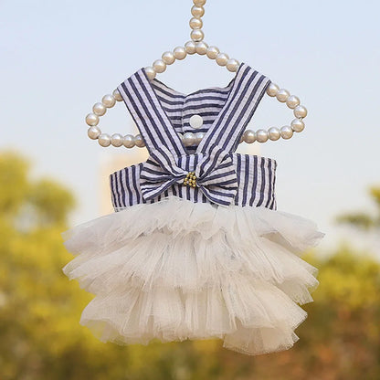 Summer Dog Dress Veil Clothes Universal Dogs Dress Chihuahua Stripe Tulle Skirt Cute Puppy Pet Cat Princess Costume Dog Apparel