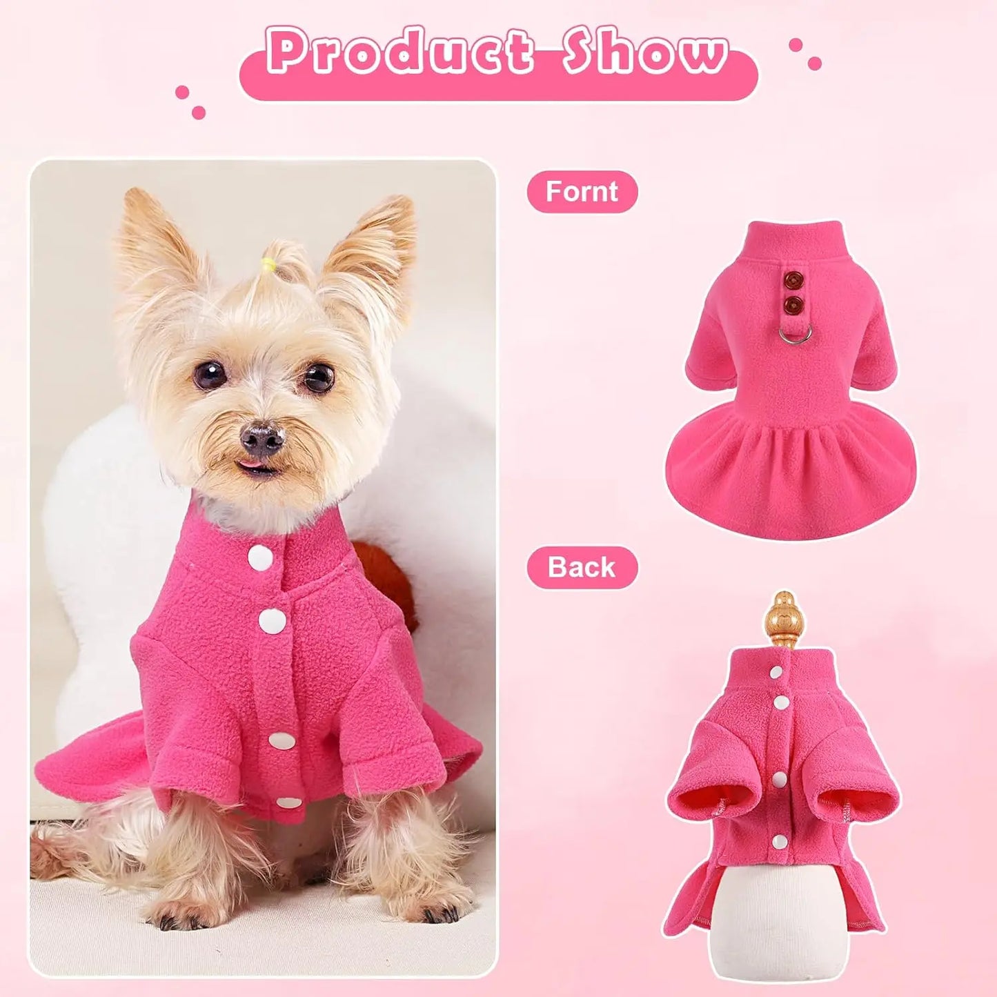 Thermal Fleece Dog Dress for Small Dogs Girl Winter Dog Sweater Puppy Clothes Chihuahua Yorkie Teacup Pet Outfit Cat Apparel