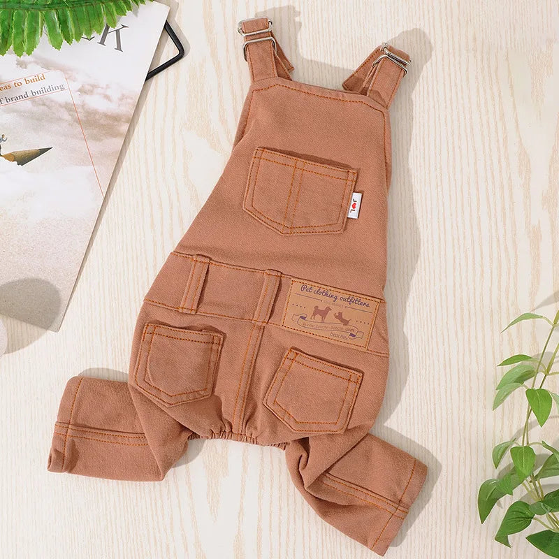 Dog Denim Jumpsuit Costume Puppy Jeans Overalls Clothes for Small Medium Dogs Bulldog Vintage 4 Legs Pet Shirt Pants Set Apparel