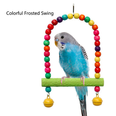 Colorful Frosting  Pet Parrot Swing toys Stand Rack Squirrel Bird Branch Perches Chew Bite Toys with bell Birds Cage Acce