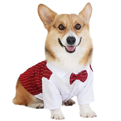 Dog Tuxedo Formal Dog Suit Shirt with Bow Tie Pet Stripe Suit for Wedding Birthday Party Puppy Prince Costume for French Bulldog