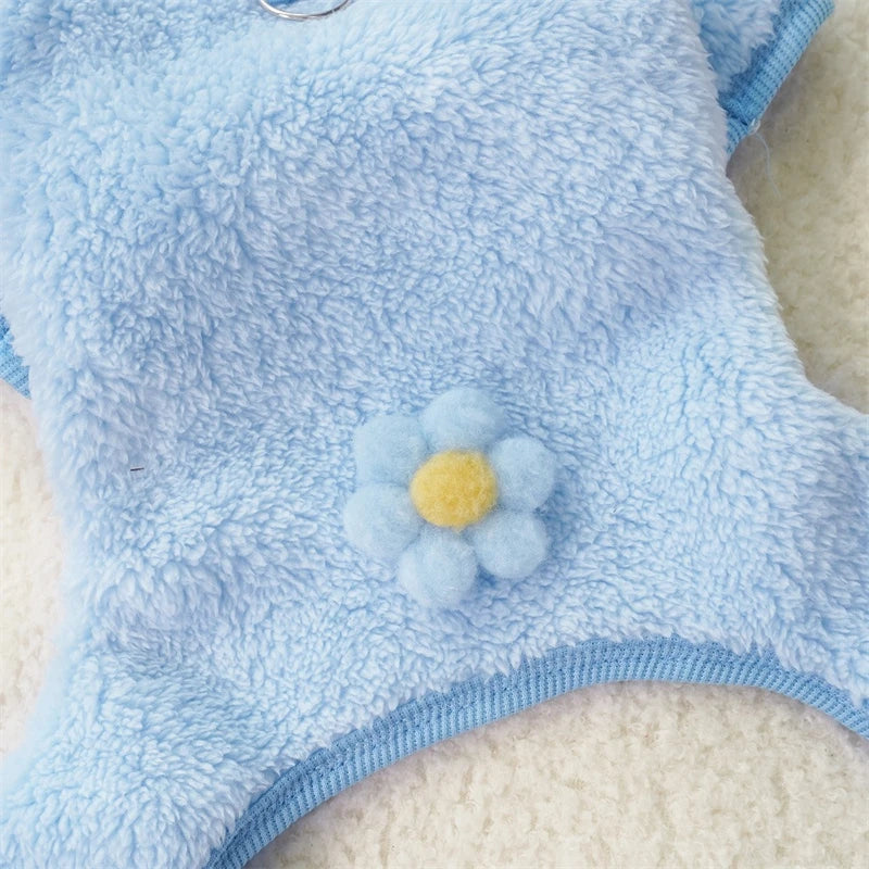 Soft Flannel Pet Dog Clothes Light Blue Solid Flower Winter Overalls for Cats New Year Cosplay Chihuahua Coat Kitten Sweatshirts
