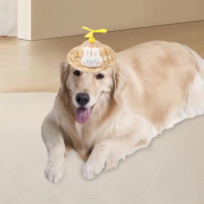Hats for Cats Cute Woven Caps with Propeller for Dogs Puppy Sun Bucket Caps Small Dog Sombrero Hat Mexican Party Photo Prop