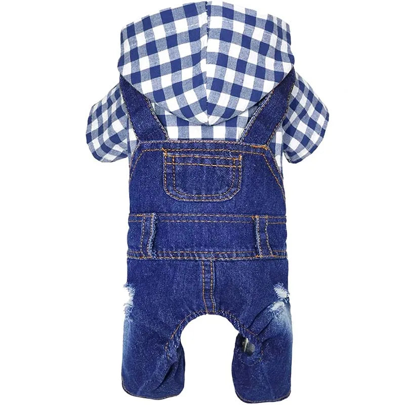 Spring Pet Dog Jumpsuit Denim Overalls for Dogs Plaid Jeans Jacket Pants Suit Onesies Small Dog Clothes Yorkie Chihuahua Apparel