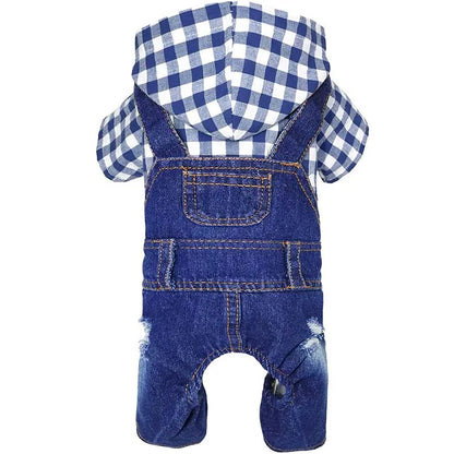 Spring Pet Dog Jumpsuit Denim Overalls for Dogs Plaid Jeans Jacket Pants Suit Onesies Small Dog Clothes Yorkie Chihuahua Apparel