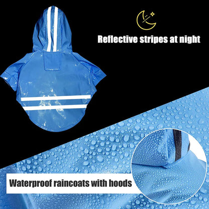 Dog Raincoat Waterproof Puppy Rain Jacket Outdoor Reflective Doggy Raincoat for Small Dogs Cats Pug Poncho Rainwear Pet Clothing