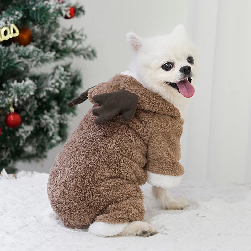 Christmas Dog Clothes Soft Dog Jumpsuit David's Deer Fleece Dog Coat Chihuahua Pug Winter Warm Clothing Xmas New Year Dog Outfit