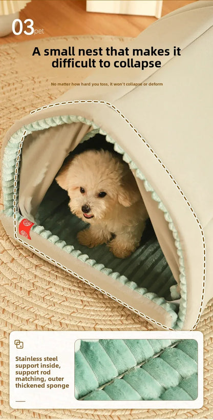 Warm Small Pet House with Double Door Curtain All-season Universal Closed Pet Kennel for Cats and Dogs