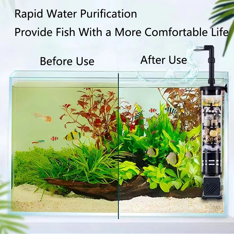 Aquarium Filter 4in1 fish tank filters for Fecal Suction  Water Purification High-efficiency Filtration With Filter Balls Pump