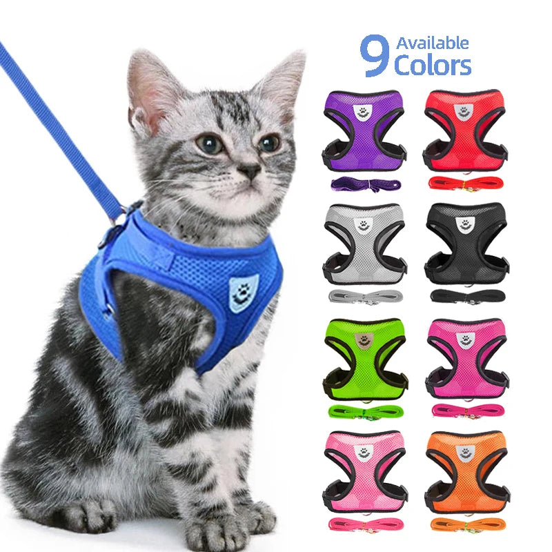 Cat Harness Leash Set for Small Dogs Adjustable Puppy Cat Harness Vest French Bulldog Chihuahua Pug Outdoor Walking Lead Leash