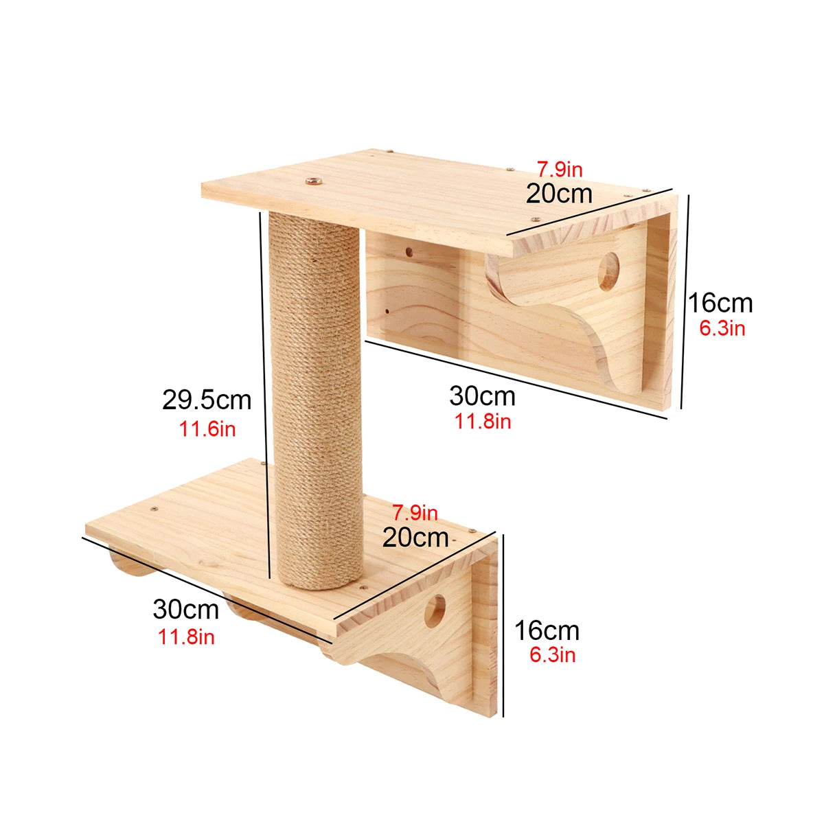Solid Wood Wall Mounted Cat Tree Double Layered Jumping Platform Ladder Cat Hammock Furniture Cat Climbing Frame