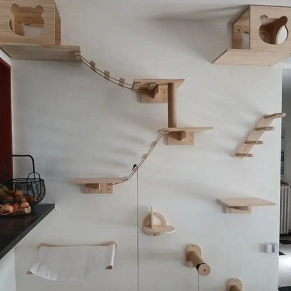 Cat Climbing Shelf Furniture Wooden Shelves for Cats Perches Activity Cat Tree Scraper Stairs Scratching Post Cat Wall Furniture