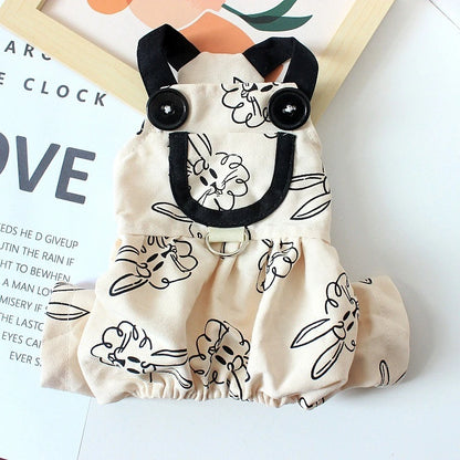 Cartoon Bunny Teddy York Dog Overalls Breathable Summer Spring Leisure Clothes for Cats Pocket Decorate Pet Boy Puppy T Shirt