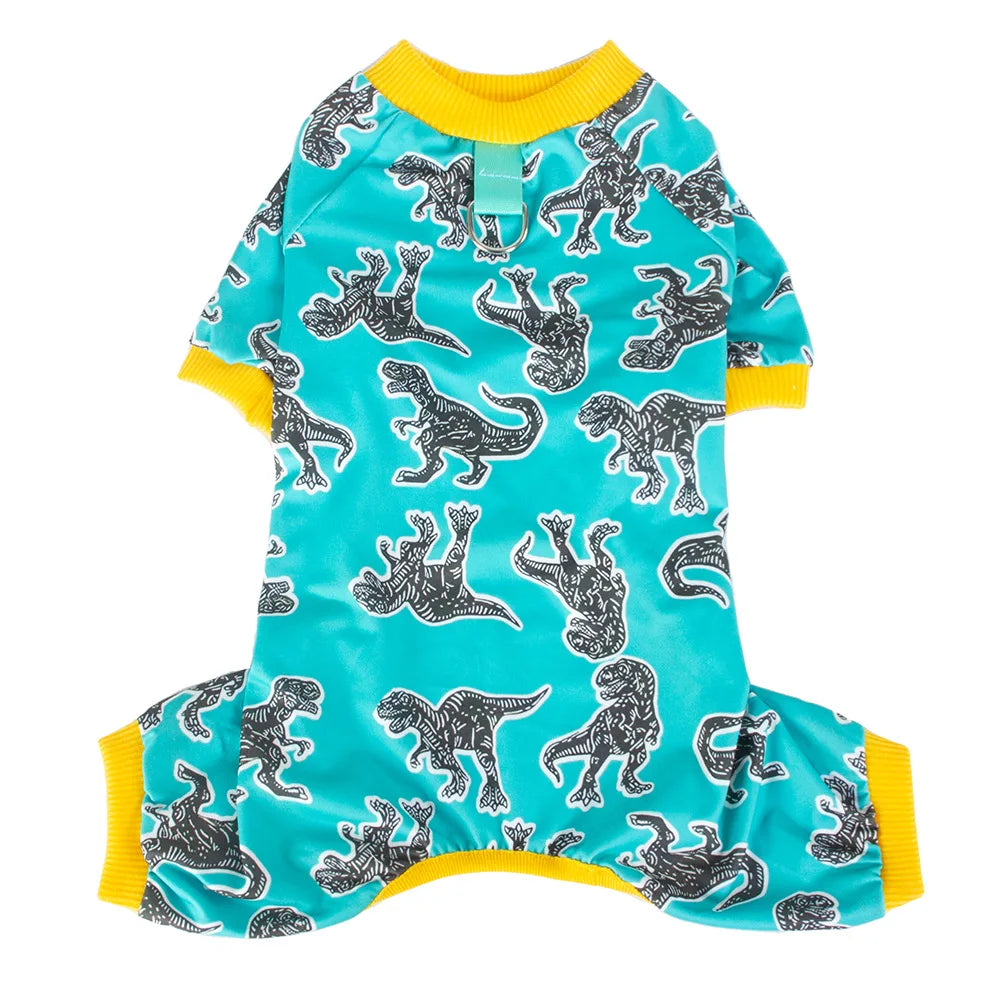 Dinosaurs Dog Pajamas for Small Dogs, Soft One Piece Jumpsuit Lightweight Halloween Puppy Onesie Pet Clothes Doggie Bodysuit