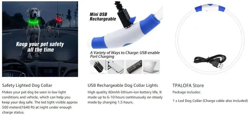 Dog Collar Luminous Usb Cat Dog Collar 3 Modes Led Light Glowing Loss Prevention LED Collar For Dogs Pet Dog Accessories
