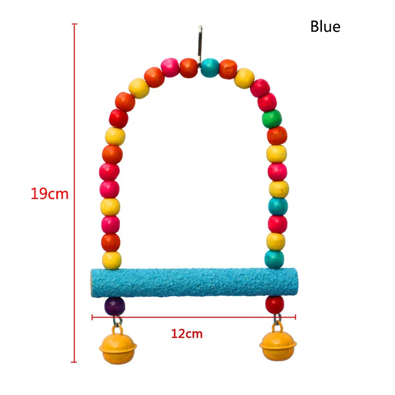 Colorful Frosting  Pet Parrot Swing toys Stand Rack Squirrel Bird Branch Perches Chew Bite Toys with bell Birds Cage Acce