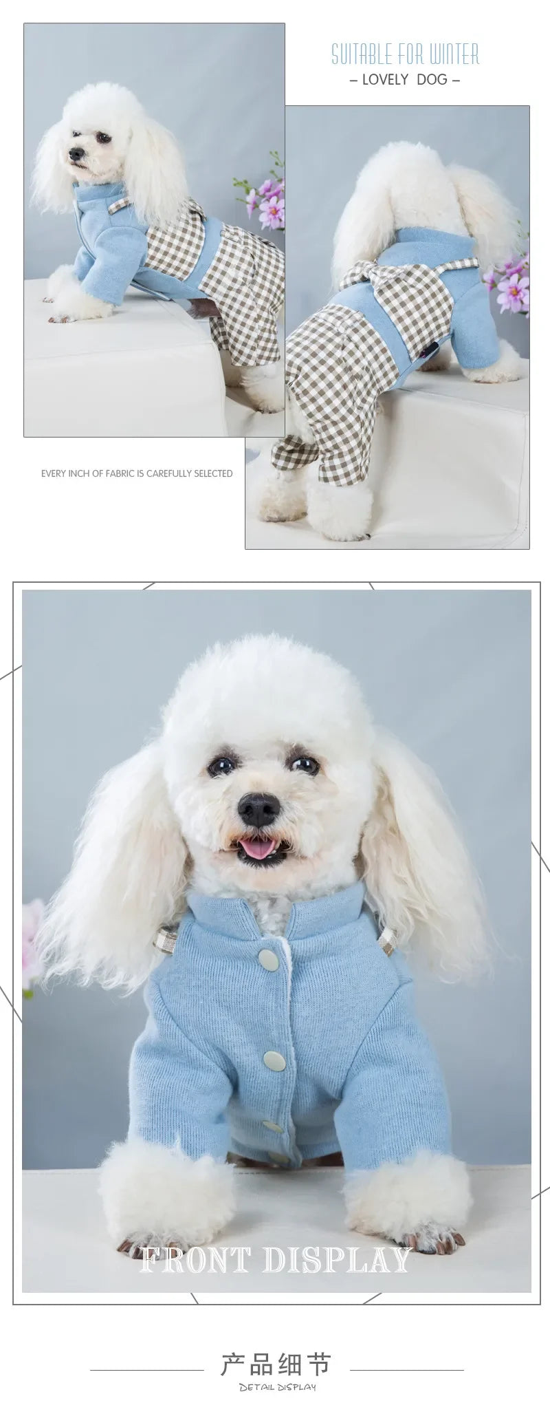 Winter Dog Clothes Bowknot Plaid Coat Thicken Jacket Pets Gentleman Outfits Warm Clothes Bowknot Jumpsuit Jacket Outfit Clothing