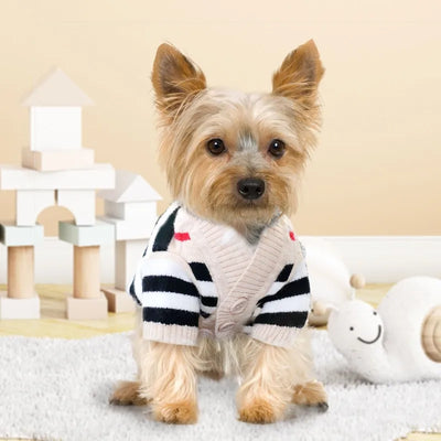Autumn Winter Dog Clothes Chihuahua Bichon Pet Dog Sweater Soft Striped Cardigan Coat Puppy Warm Knitted Jacket Dog Girl Costume