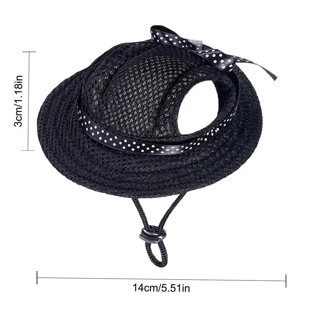 Breathable Dogs Sun Hats Round Brim Dog Visor Hat Outdoor Breathable Sun Protection With Ear Holes Mesh Sun With Adjustable Chin
