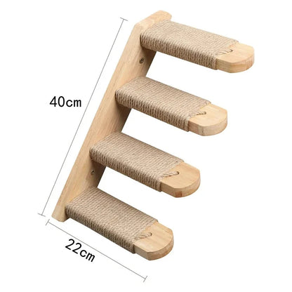 Wall Mounted Cat Shelves Wood Cat Lookout Climbing Shelf Kitten Wall Climbing Tree Furniture Four Step Stair Indoor Cat Hammock