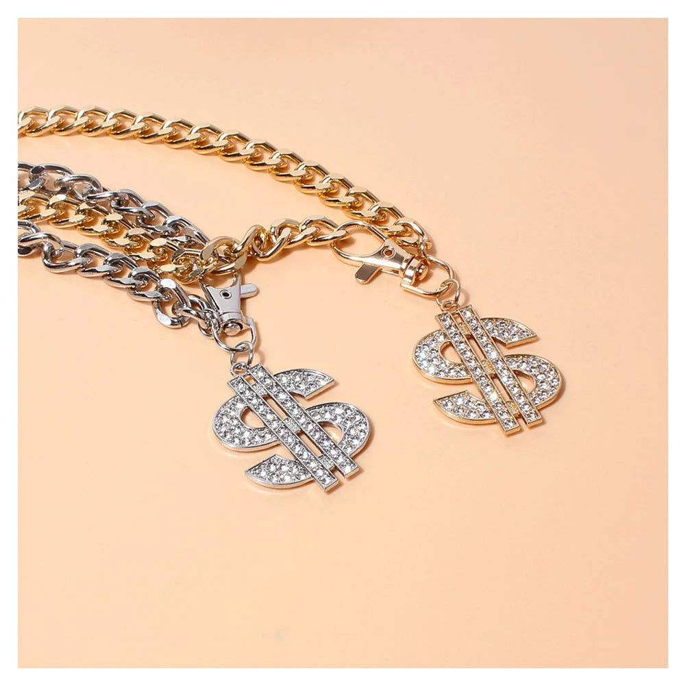 Luxury Dog Collar Necklace for Small Medium Dogs Dollar Sign Pendants Hip Hop Gold/Silver Plated Chain Jewelry Pet Accessories