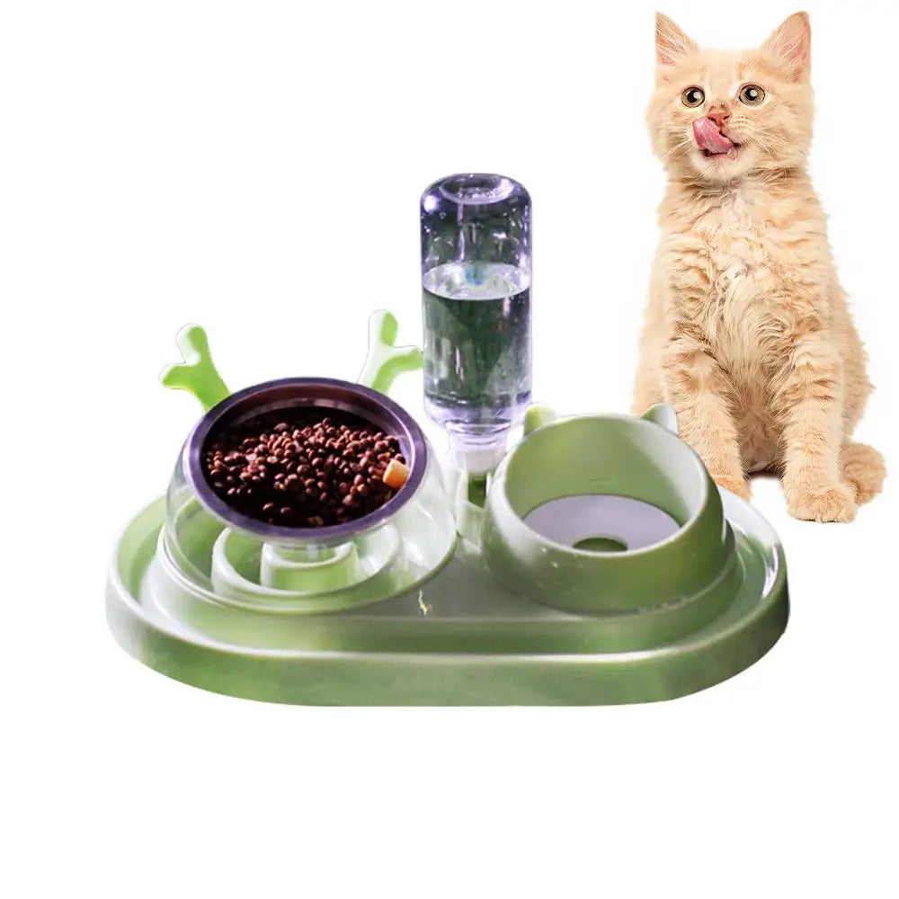 Gravity Cat Feeder And Water Dispenser Set 15Tilted Pets Water And Food Bowl Set Curved Bowl Mouth Raised Cat Bowls Pet Food