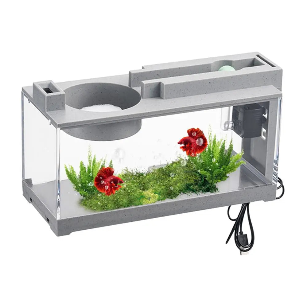 Aquarium Modern Silent Desktop Fish Tank Desk Aquarium  With Air Pump For Seaweed Small Corals Betta Fish Shrimp Goldfish