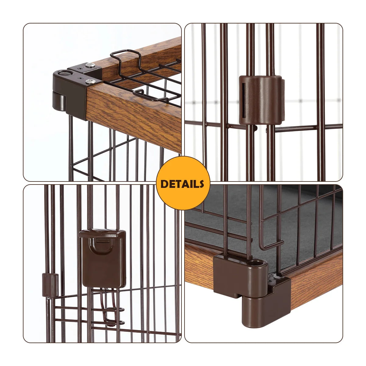 Pet Scene Large 3-Tier Pet Enclosure with WPC Frame and Iron Wire Button Closure Rabbit Hutch Cat Cage Ferret Kennel for Pets