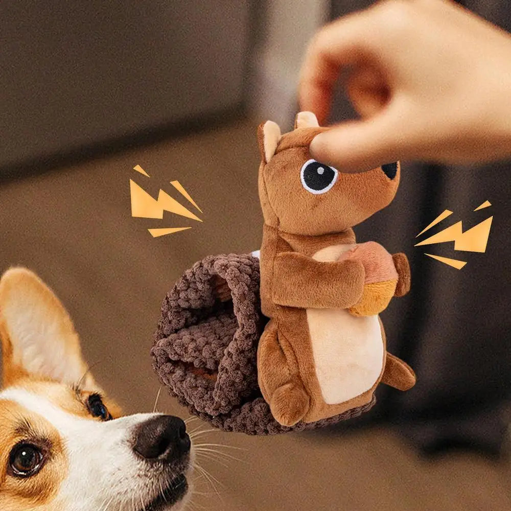 Dog Vocal Interactive Toy Velvet Squirrel Shaped Foraging Instinct Training Puppy Toys Interactive Dog Puzzle Toys With Sound