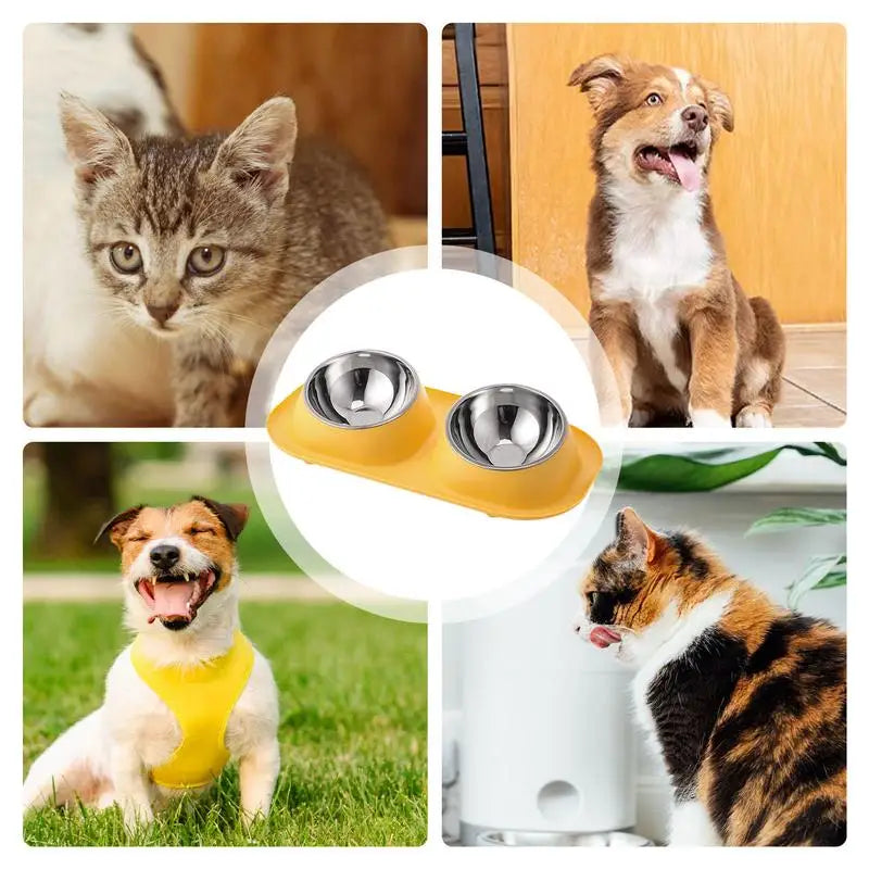 Dog Food Bowl Stainless Steel Double Cat Food Bowl Non Slip Double Cat Food And Water Feeding Bowls For Dogs Cats Puppies And