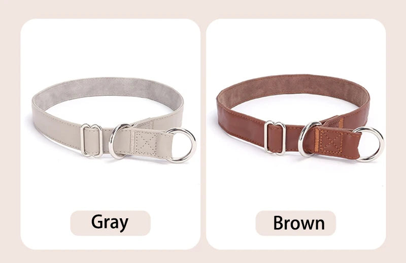 Slip Collar PU Leather Dog Choke Collar for Dog Training- No Pull Martingale Dog Collar for Small Medium Large Dogs Greyhound