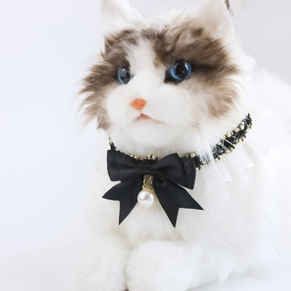 Romantic Summer Dog Collar Bow Tie Pearl Lace Party Cat Necklace for Small Puppy Luxury Designer Chihuahua Pet Neck Accessories