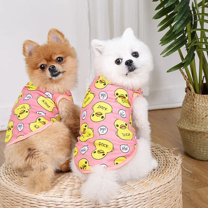 Yellow Duck Pet Dogs Summer Vest Spring Designer York Dog Clothing Sleeveless Overalls Cute Cartoon Breathable Clothes for Cats