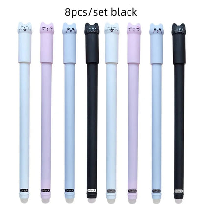 4/8/12pcs Creative Cat Erasable Gel Pens Set 0.5mm Washable Handle Magical Blue/Black Ink Erasable Refills Rod Writing Stationer