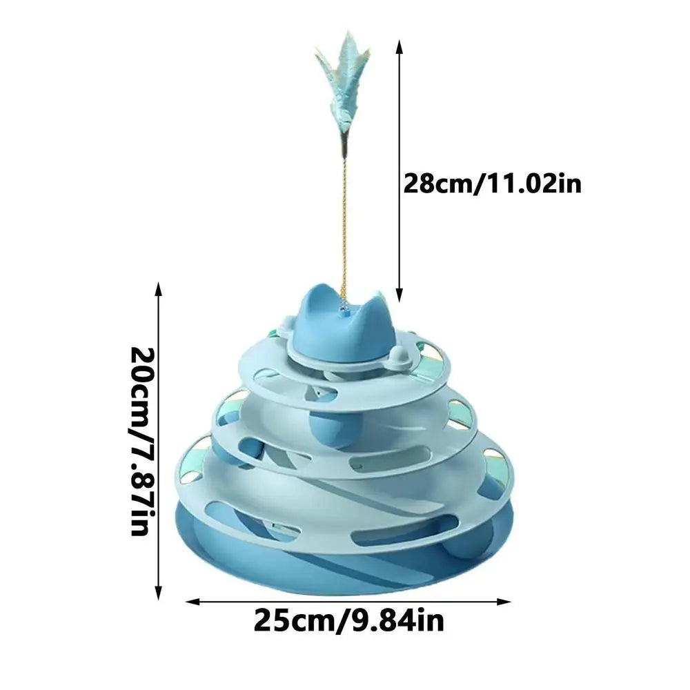 Interactive Tower Cat Toys Turntable Roller Balls Toys For Cats Kitten Feather Teaser Puzzle Track Toy Pets Supplies 4 Layers