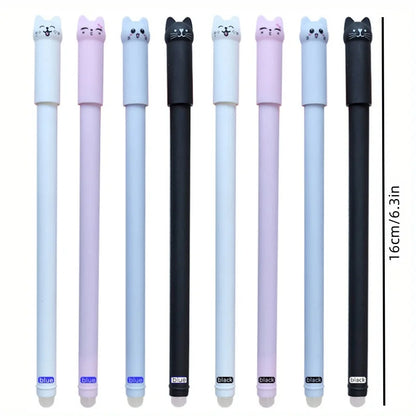 4/8/12pcs Creative Cat Erasable Gel Pens Set 0.5mm Washable Handle Magical Blue/Black Ink Erasable Refills Rod Writing Stationer