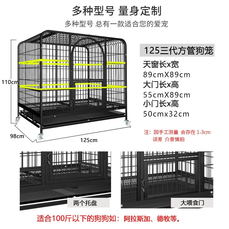 Dog Cage Small Medium Large Dog Square Tube Dog Cage Bold Iron Pet Dog Dog Cage Dog House Teddy Golden Retriever Supplies