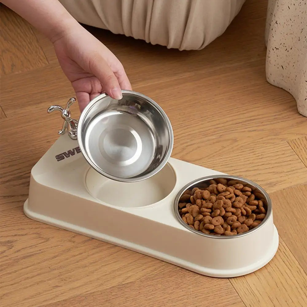 Pet Double Feeding Bowl Non-Slip Feeder Two Dishes For Cats Non-skid Pet Stainless Steel Bowls Pet Feeder Food Dispenser