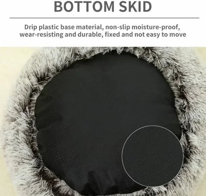 Long Soft Plush Round Cat Bed Comfortable Warm For Small Dogs Winter Sleep Bag Cats Nest Round Semi Enclosed Plush Pet Cat Bed