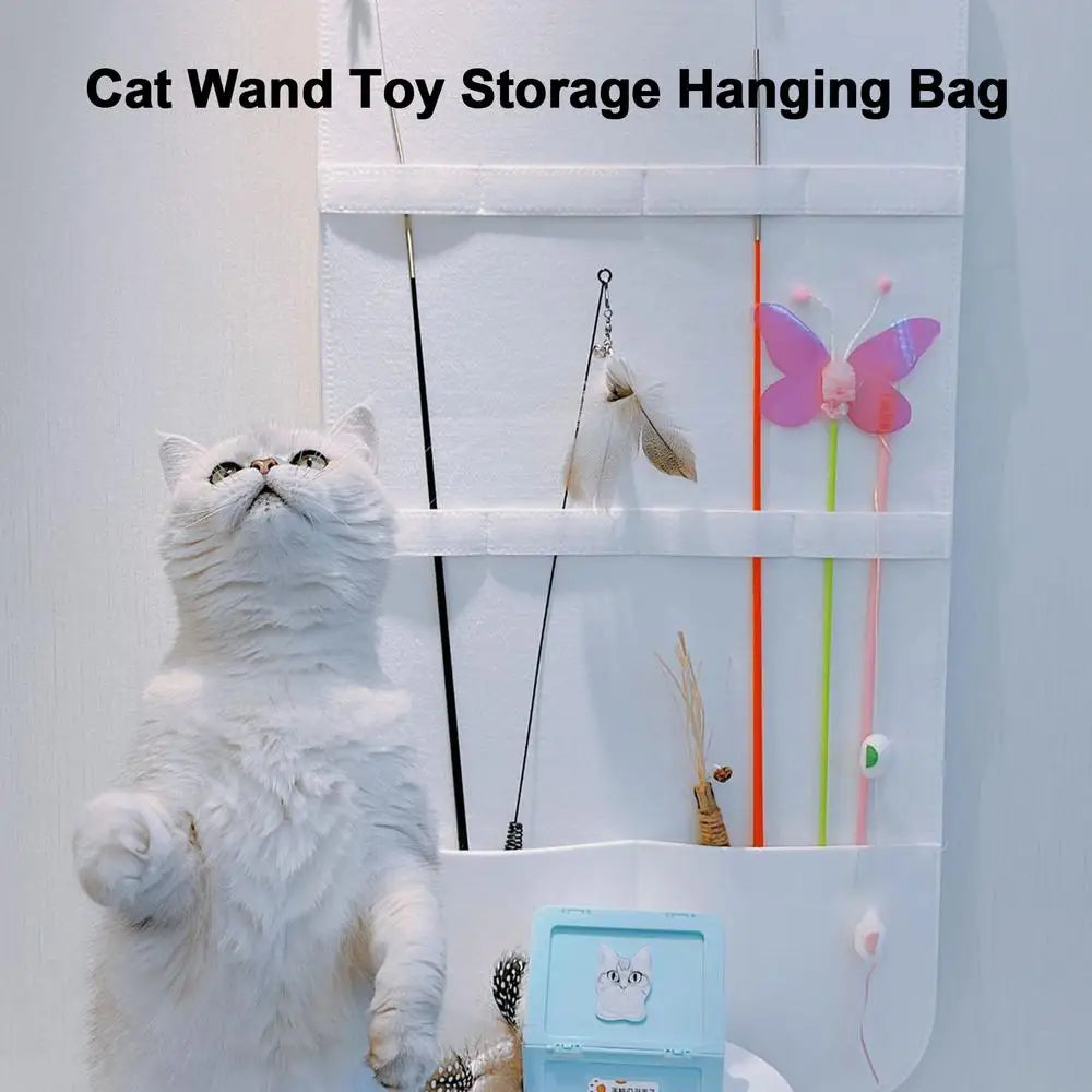 Cat Toy Organizer Wall Organizer Storage Bag Pet Toy Container Cat Teaser Wand Holder Space Saving Wall Storage Felt Bag Indoor