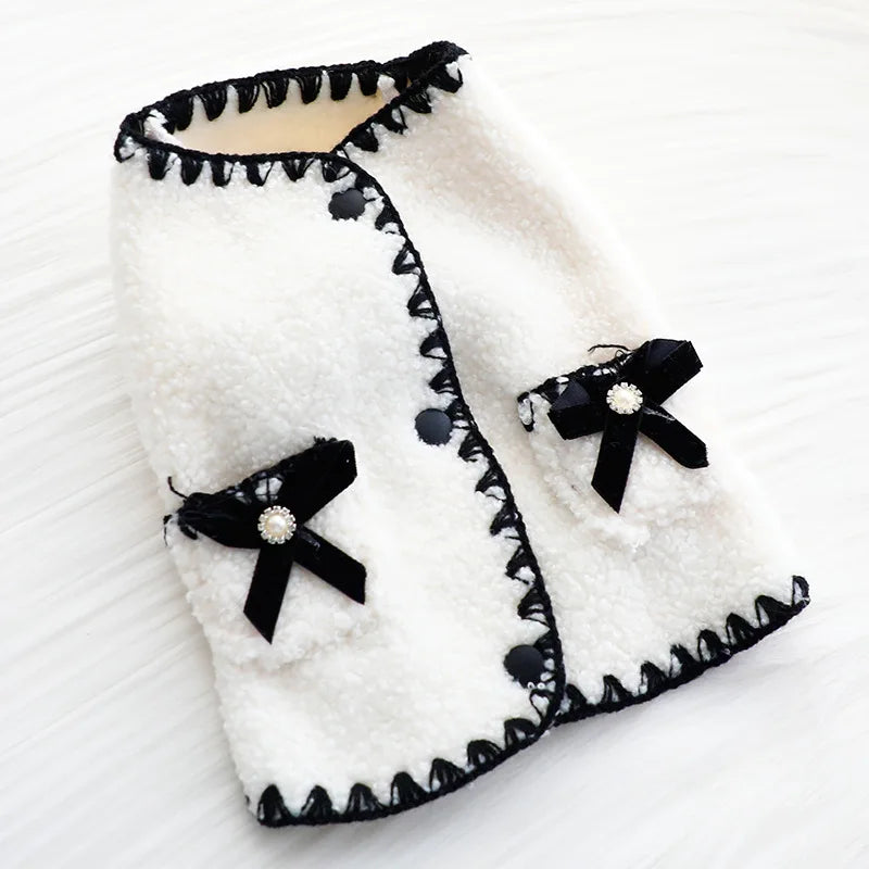Autumn Winter Dog Clothes Luxury Dog Coat Black White Bow Pet Dog Jacket Girls Dog Costume Chihuahua Yorkie Clothing Cat Vest