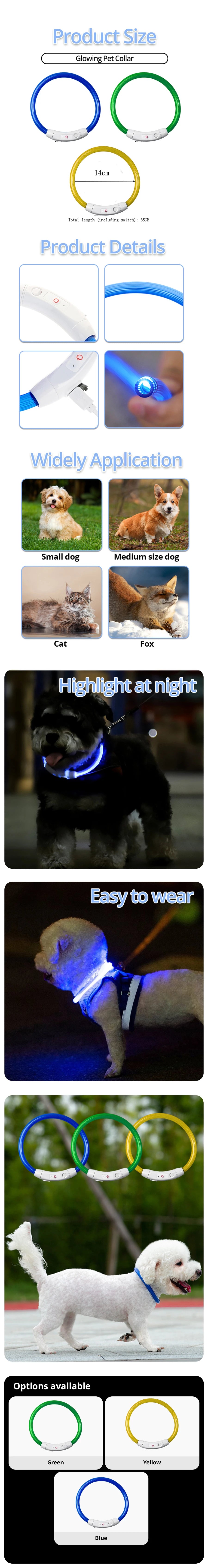 LED Dog Collar Light Up Dog Collars USB Rechargeable TPU Glow Safety Basic Dog Collars for Large Medium Small
