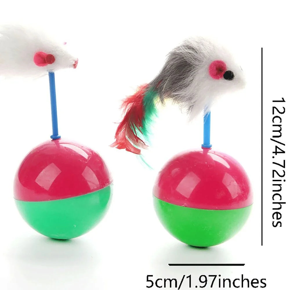 Pet Durable Colorful Feather Mimi Favorite Fur Mouse Tumbler Kitten Cat Toys Play Balls For Catch Cats Supplies 2PCS