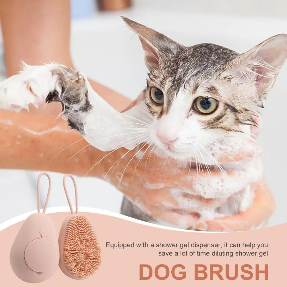 Dog Bath Scrubber Silicone Pet Shower Brush With Shampoo Dispenser Small Large Pet Hair Brush For Long Short Haired Cats Dogs