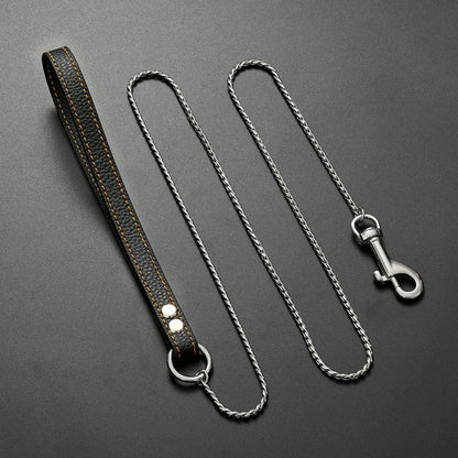 Dog Chain Leash for Dog Collar 18K Gold Sliver Cuban Link Anti-Bite Metal Strong Dog Leash for Walking Training Small Medium Dog
