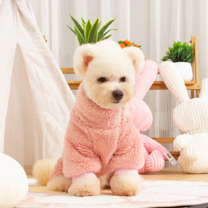 Dog Fuzzy Fleece Pajamas, Dog Winter Clothes for Small Dogs, Thick Warm Turtleneck Dog Sweater Plush Pet Jumpsuit, Doggy Apparel