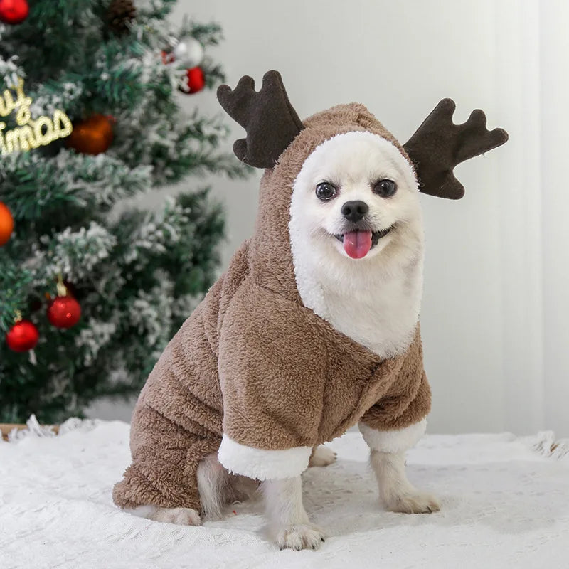 Christmas Dog Clothes Soft Dog Jumpsuit David's Deer Fleece Dog Coat Chihuahua Pug Winter Warm Clothing Xmas New Year Dog Outfit