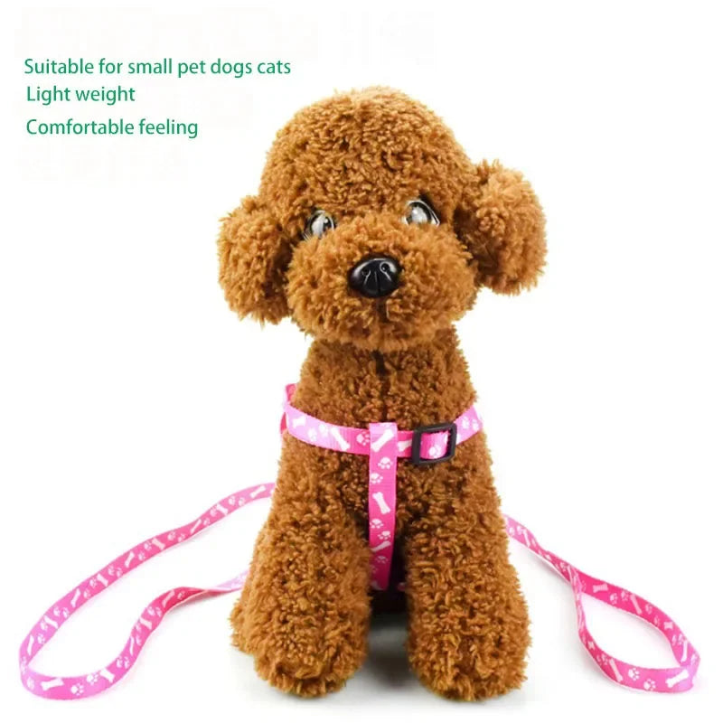 High Quality 1.5cm Width Harness Leashes for Dogs Pets  Collar Small Dog Pet Nylon Harness Puppy Cat Adjustable with Lead Leash