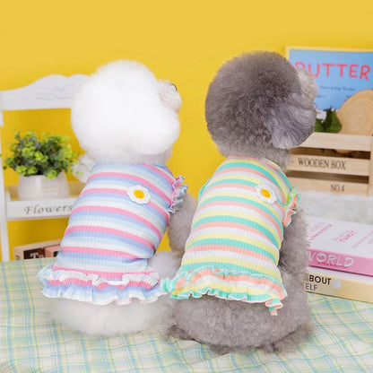 Summer Dog Clothes Pet Dog Vest Dress Dog Knitted Striped Dog T Shirt Chihuahua Bichon Clothing Kitten Puppy Girls Dog Costume